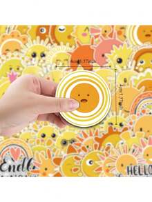 50pcs Yellow Sun Graffiti Stickers, Waterproof Stickers For Water Bottles, Backpacks And Laptops - Lime Green - View 3