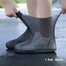 1pair Rubber Rain Boot Overshoes For Outdoor Use ,Waterproof Shoe Covers Rainy Day Shoe Cover Reusable Non-Slip Rain Boots,Rainproof Sandproof Rubber Rain Shoe Covers, Rubber Waterproof Shoe Covers, Rainy Day Shoe Covers, Reusable Non-Slip Rain Boots ( Suitable For Sizes 38-45) Shoe Storage Bag Shoe Organizer Travel Essentials Travel Organizer For Beach Summer Vacation Back To School School Bag - Black - View 1