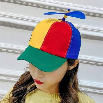 1 Pieza Gorra de béisbol con diseño de libélula de bambú arcoíris, gorra divertida con hélice tipo helicóptero, sombrero de aventura para adultos y mujeres de talla S/S