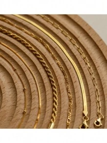 6入組波希米亞風格極簡飾品金屬鏈套裝,流行炸麻花蛇骨鏈多層鏈精簡手鐲女性個性化飾品 - 金黃色 - 查看 2