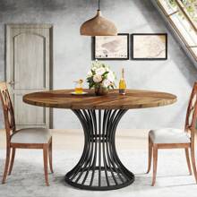Tribesigns 47-Inch Round Dining Table For 4-6 People, Farmhouse Circle Kitchen Table With Metal Base, Industrial Dinner Table For Kitchen Or Dining Room - Rustic Brown & Black - View 1