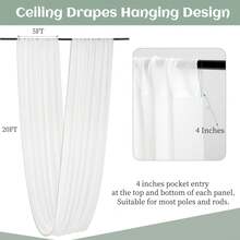 6 Panels  Ceiling Drapes 5ftx20ft Wedding Ceiling Drapes Chiffon Fabric Arch Draping Sheer Curtains Soft Drapery Draping Wedding Ceiling Decorations For Party Ceremony Stage Swag - 白色 - 查看 3