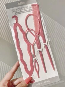 [4入組] 兒童髮辮工具套裝,包括髮夾、穿線器、辮子造型器,適用於小女孩髮飾 - 粉色 - 查看 8