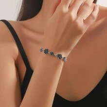 1 Miếng Retro Hoa Chạm khắc Hoa hồng & Hoa trà Trang trí Vòng tay - Màu Bạc Cổ - Xem 3