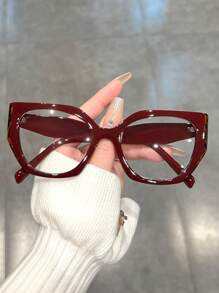 猫眼形拼色几何框架透明镜片女士眼镜，街头风格透明眼镜配件女士眼镜配件 - A - 查看 2