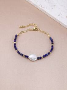 1 pulseira boho banhada a ouro 18K com pérolas naturais, cristais e contas, adequada para uso diário feminino