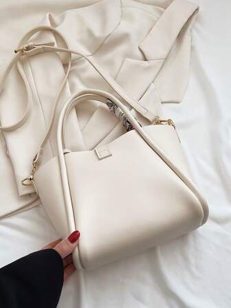 2 件套新款春季时尚 PU 手提包，带内袋，适合女士，风格简约，适合工作，饰有丝巾，适合女士手提包或单肩包，商务休闲女包，非常适合办公室商务和工作