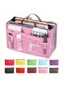 Small Size Portable Purse Insert Storage Bag, Versatile Travel Organizer Bag Insert Cosmetic Bag With Multi-Pockets Bag Divider - Pink - View 2