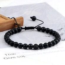 1入多種款式的紅綠色石頭珠子手鍊,6-8mm黑線紅色石頭孔雀石珠子手鐲首飾,聖誕禮物 - 彩色 - 查看 3