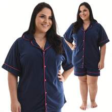 Plus Size Pajama Sets - 藍色 - 查看 1