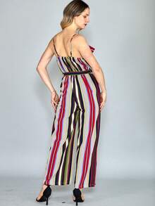 Palazzo Elegante de Dama Rayado con Tirantes, Versátil para Cualquier Ocasión, Tallas Variadas, Confort Óptimo. - Rojo - Ver 5