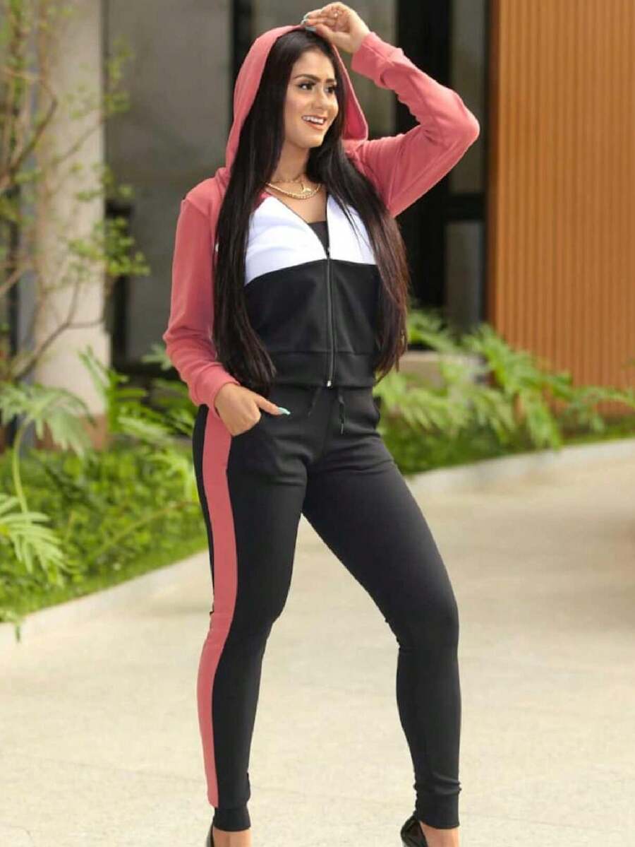Women Two-Piece Outfits - 珊瑚橙 - 查看 1