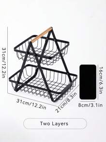 1 Pieza Canasta De Frutas Y Verduras De Mesa Con Cuenco Extraíble Y Asa De Madera, Contenedor De Preservación Para Almacenamiento Y Acabado De Cocina, Accesorios De Cocina - Negro - Ver 4