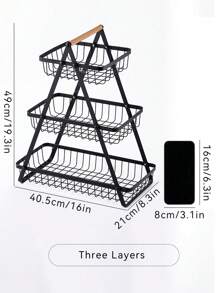 1 Pieza Canasta De Frutas Y Verduras De Mesa Con Cuenco Extraíble Y Asa De Madera, Contenedor De Preservación Para Almacenamiento Y Acabado De Cocina, Accesorios De Cocina - Negro - Ver 3