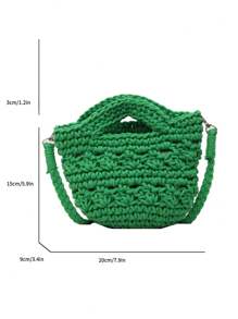 迷你森系清新简约编织绳水桶包，编织草编包，休闲度假风斜挎包，时尚手机包，单肩包 - 綠色 - 查看 7