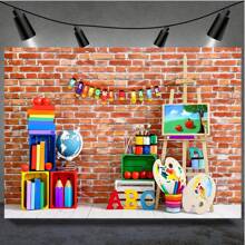Photography Backdrop Welcome Back To School Backdrop Banner Red Brick Wall Letters ABC Color Crayons Welcome Party Supplies Photo Props Vinyl - Multicolor - View 2
