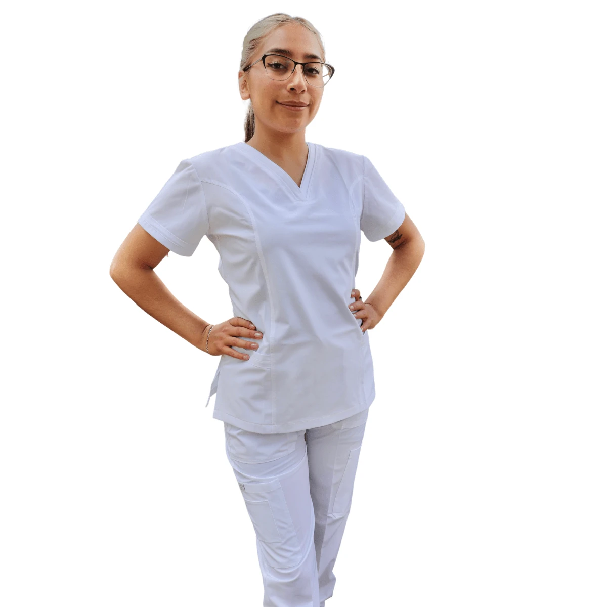 Uniforme Quirúrgico Mujer Cómodo Alta Calidad Tela antifluidos Elastico Colorido Filipinas Set Dos Piezas Jareta - Blanco - Ver 1