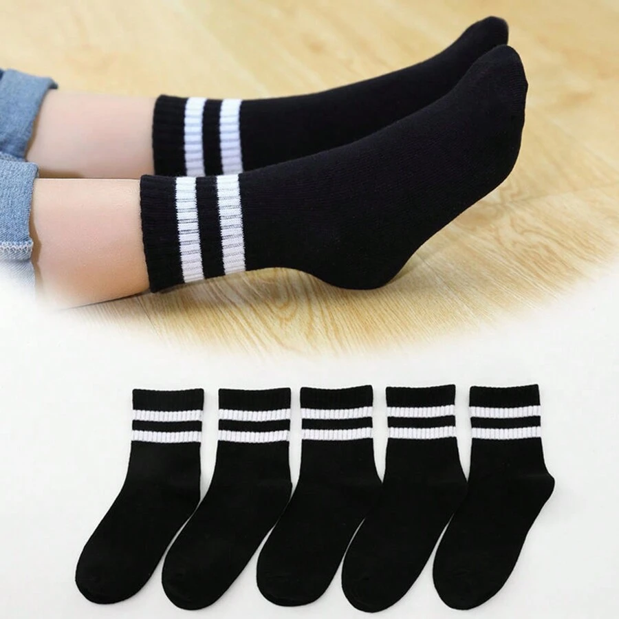 New Kid Socks Spring Summer Anti Odor Sports Socks For Boys Girls, Youth, Breathable, For Fall And Winter, Mid-Calf Length, White For Students, 5pcs