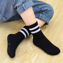 New Kid Socks Spring Summer Anti Odor Sports Socks For Boys Girls, Youth, Breathable, For Fall And Winter, Mid-Calf Length, White For Students, 5pcs