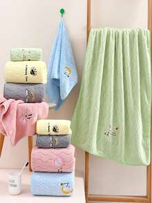 4入組刺繡's'圖案浴巾套裝,2條浴巾和2條手巾。採用珊瑚細毛製成,吸水性高,不褪色。柔軟,親膚,適合日常家居使用。套裝包括35*75cm手巾和70*140cm浴巾,非常適合浴室使用。 - 綠色 - 查看 7