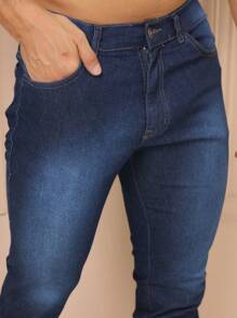 Men Jeans - 深色水洗藍 - 查看 5