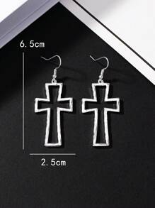 1pair Fashionable Minimalist Cross Stud Earrings - Silver - View 5