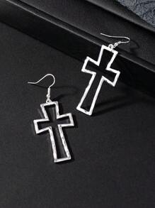 1pair Fashionable Minimalist Cross Stud Earrings - Silver - View 4