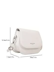 1pc Teen Girls' Saddle Bag, Simple Solid Color, Fashionable, Crossbody Shoulder Mini Bag - White - View 3