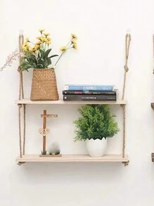 1 件免費打孔繩收納架,附一個襯墊壁掛式客廳裝飾架 - 杏色 - 查看 4