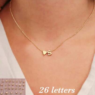 Fashion Tiny Heart Dainty Initial Necklace Gold Silver Color Letter Name Choker Necklace For Women Pendant Jewelry Gift