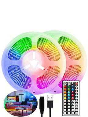 1 Pièce Ceinture Lumineuse À Led Multi-tailles Pour Chambre, Ceinture Lumineuse Changeant De Couleur Synchronisée Avec La Musique, Télécommande 44 Touches Pour Ceinture Lumineuse Rgb De Pièce, Décoration De Fête De Famille Chambre De Jardin De Vacances