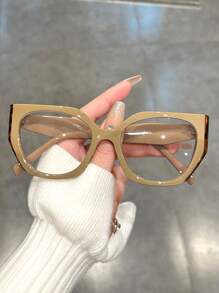 猫眼形拼色几何框架透明镜片女士眼镜，街头风格透明眼镜配件女士眼镜配件 - A - 查看 14