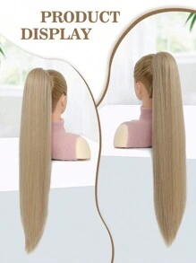 Extensiones de cabello sintético con cola de caballo larga y recta con cordón, extensiones de cabello sintético suaves y naturales con clip - Rubio claro - Dorado - Ver 8