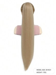 Extensiones de cabello sintético con cola de caballo larga y recta con cordón, extensiones de cabello sintético suaves y naturales con clip - Rubio claro - Dorado - Ver 9