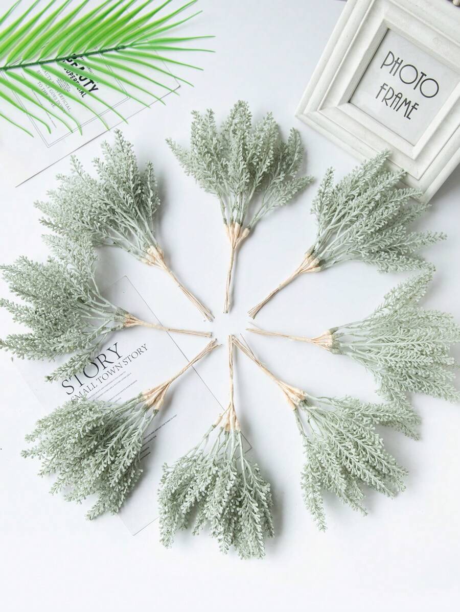 1 捆(6 件)/ 3 捆(18 件)人造植物、麦穗、塑料 DIY 花环材料、家居装饰、新年和情人节礼物、生日派对、糖果盒材料、婚礼装饰、新娘腕花、花盒、花卉装饰(由于光线、显示器等原因,可能存在轻微色差) - 軍綠色 - 查看 1