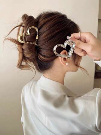 1 件，优雅复古优质多功能爪夹，纹理镂空心形设计发夹，女士女孩休闲派对户外装饰，礼物照片道具金色头饰情人节情人节发夹发夹发夹发夹发夹秋冬发饰女士度假装女士