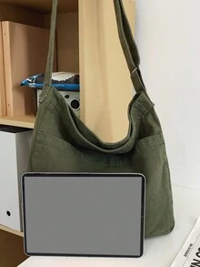 MOBAOFANG 男士時尚簡約大容量休閒單肩帶斜挎包,帆布包,復古風格,沖洗帆布材質 - 軍綠色 - 查看 10