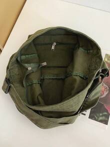 MOBAOFANG 男士時尚簡約大容量休閒單肩帶斜挎包,帆布包,復古風格,沖洗帆布材質 - 軍綠色 - 查看 7