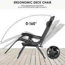 Sun Lounger Set, Foldable Deck Chair With Adjustable Head Cushion And Backrest, Recliner For Lunch Break With Drink Holder, Ergonomic And Breathable - 黑色 - 查看 4