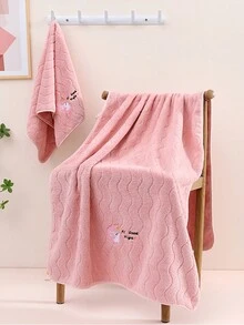 4入組s形刺繡毛巾套裝,包括2條浴巾和2條手巾,珊瑚絨材質,不易脫落和退色,柔軟親膚,適用於日常使用,浴室必備,尺寸為35*75cm和70*140cm - 粉色 - 查看 3