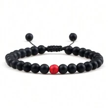 1入多種款式的紅綠色石頭珠子手鍊,6-8mm黑線紅色石頭孔雀石珠子手鐲首飾,聖誕禮物 - 彩色 - 查看 15