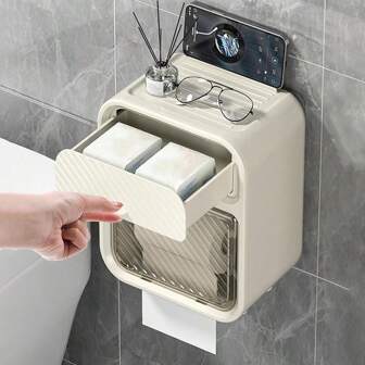 Wall-Mounted Bathroom Toilet Paper Holder, Toilet Tank Roll Paper Holder, Household Door Back Storage Tissue Rack, Self-Adhesive Wall-Mounted Tissue Dispenser Applicable To Kitchen, Living Room, Towel Rack