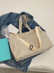 時尚女士手提袋簡約尼龍肩背包大容量斜跨包 - 米色 - 查看 8