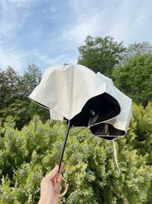 1 pièce Parapluie manuel pliable super léger de 88 cm avec poignée incurvée, blanc laiteux pour l'école, le bureau, la maison, les voyages. Cœur de la Saint-Valentin pour garçon