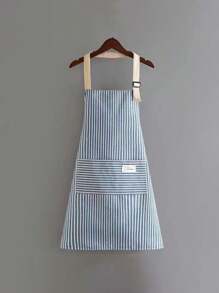 1件亚麻防水围裙，蓝灰棕白条纹围裙，成人厨房围裙，透气时尚防水围裙，厨房用品 - 灰色 - 查看 11