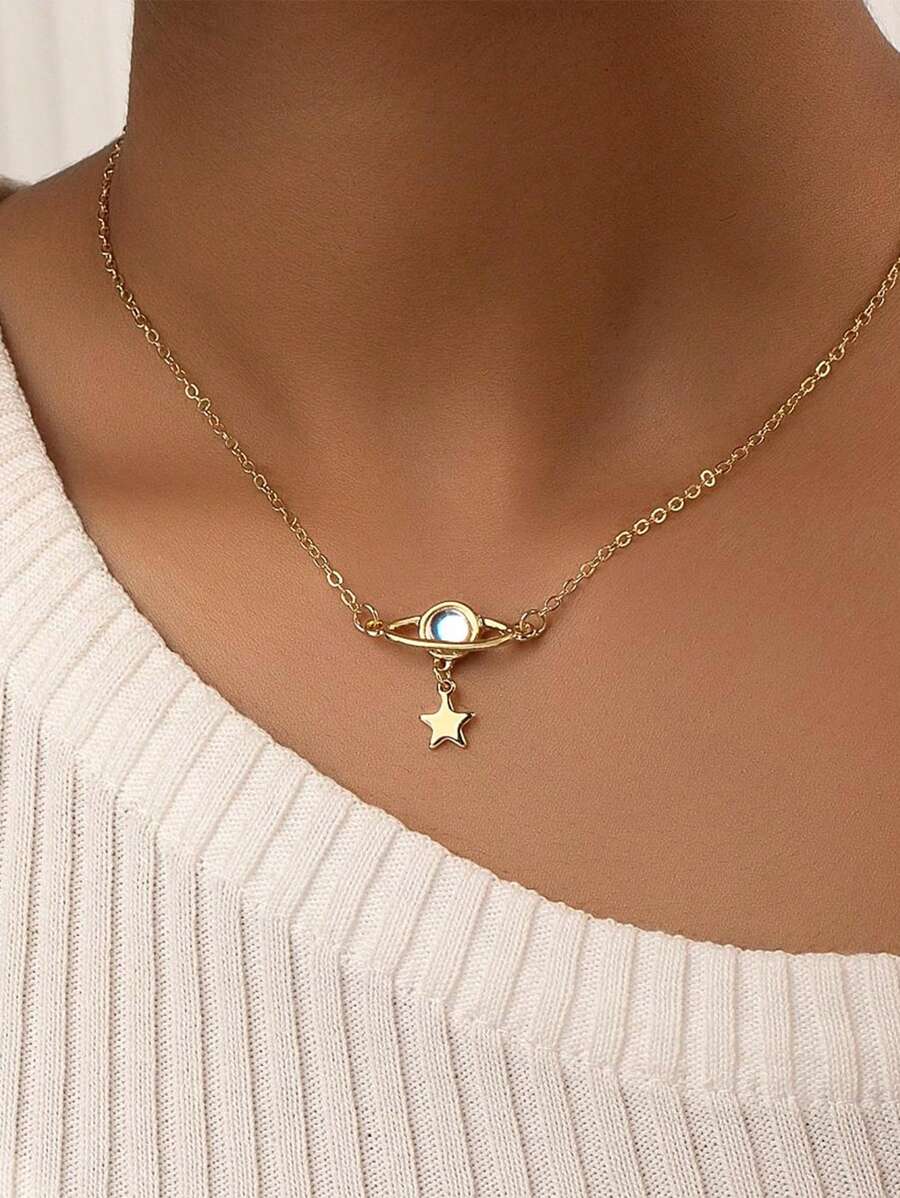 1件歐美風格時尚星球和星星項鍊 - 五星項鍊 - 查看 1