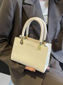 Mini Elegant Solid Color Weave Handle Pu Leather Women's Handbag - Beige - View 4