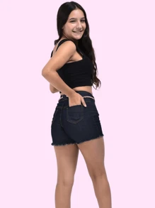 Kit 2 Youth Children's Denim Shorts With Lycra For Girls 10 To 16 - Nhiều màu - Xem 9