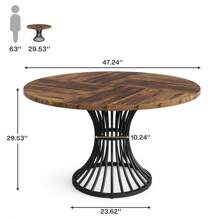 Tribesigns 47-Inch Round Dining Table For 4-6 People, Farmhouse Circle Kitchen Table With Metal Base, Industrial Dinner Table For Kitchen Or Dining Room - Rustic Brown & Black - View 3
