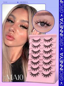 GROINNEYA 7 pares de pestañas postizas de mink sintético con aspecto natural Manga, pestañas 3D voluminosas y suaves con cruce delicado para maquillaje de fiesta y viaje (MA10)